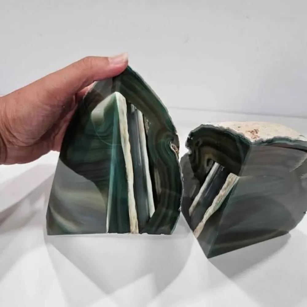 Beautiful dark Green Agate Bookends Natural Stone